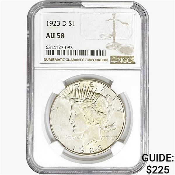 1923-D Silver Peace Dollar NGC AU58