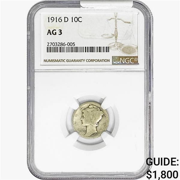 1916-D Mercury Silver Dime NGC AG3