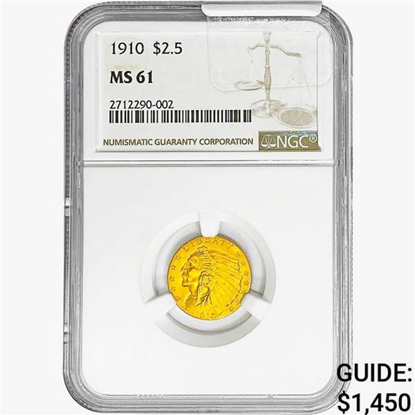1910 $2.50 Gold Quarter Eagle NGC MS61