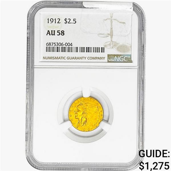1912 $2.50 Gold Quarter Eagle NGC AU58