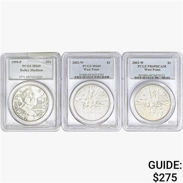 [3]1999-2002 Commem. Silver Dollars PCGS MS/PR69