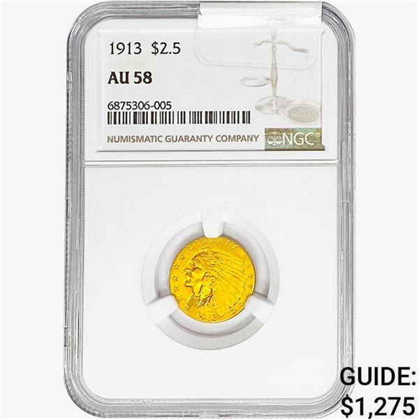 1913 $2.50 Gold Quarter Eagle NGC AU58