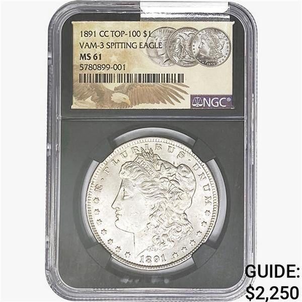 1891-CC Morgan Silver Dollar NGC MS61 VAM-3 Spit. Eagle