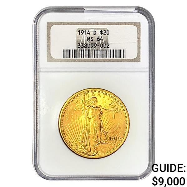 1914-D $20 Gold Double Eagle NGC MS64