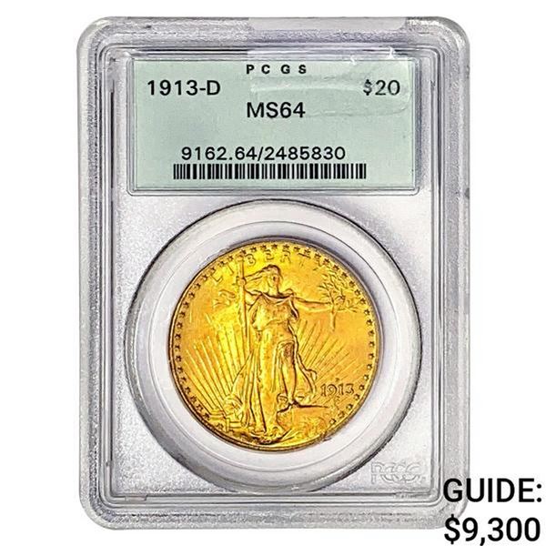 1913-D $20 Gold Double Eagle PCGS MS64