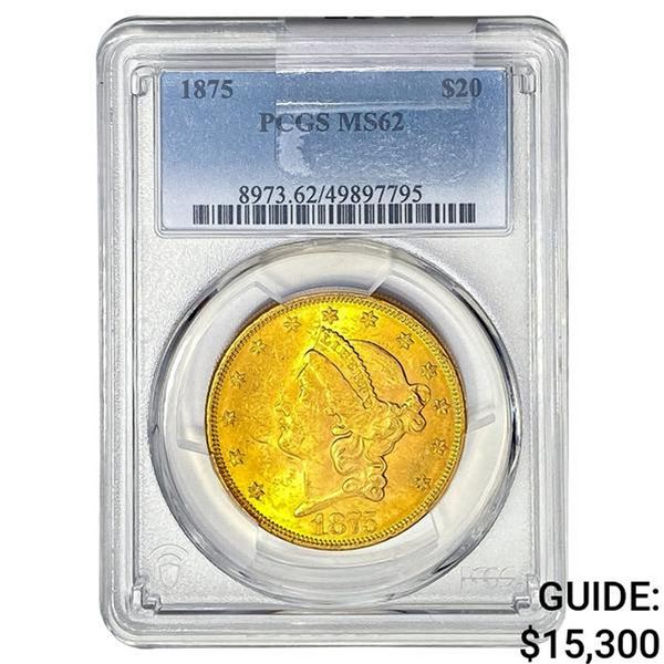 1875 $20 Gold Double Eagle PCGS MS62