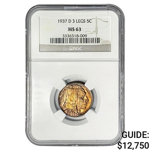 1937-D Buffalo Nickel NGC MS63 3 Legs