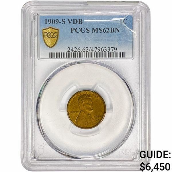 1909-S VDB Wheat Cent PCGS MS62 BN