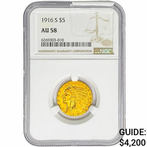 1916-S $5 Gold Half Eagle NGC AU58