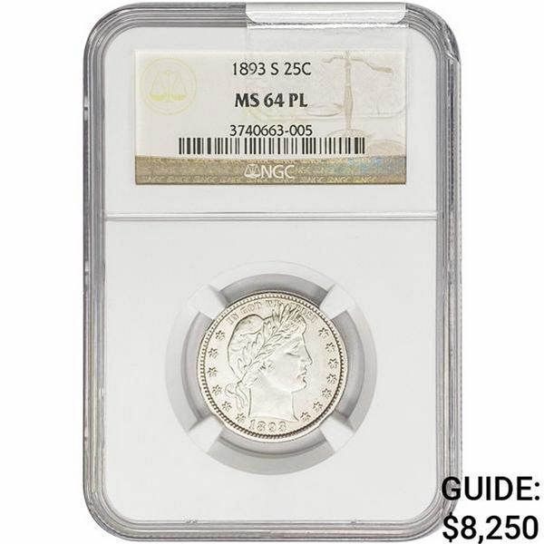 1893-S Barber Quarter NGC MS64 PL