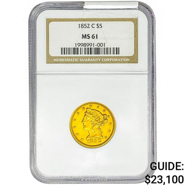 1852-C $5 Gold Half Eagle NGC MS61