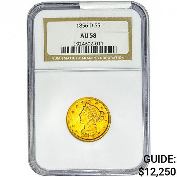 1856-D $5 Gold Half Eagle NGC AU58
