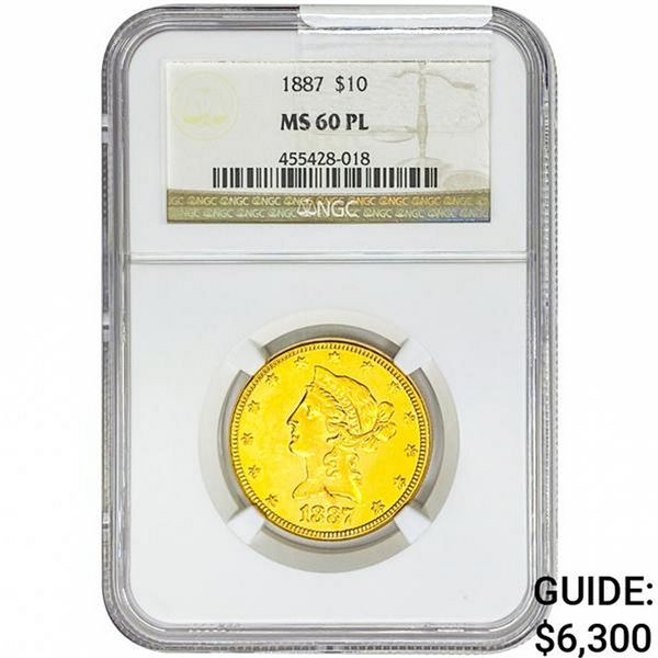 1887 $10 Gold Eagle NGC MS60 PL