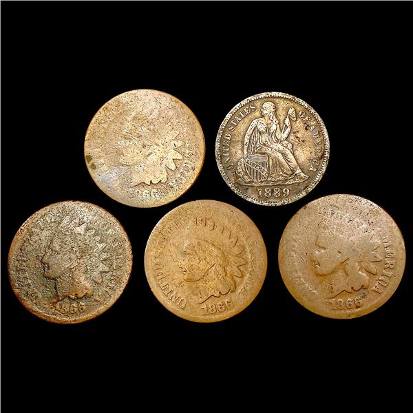 [5] Varied US Coinage [[4] 1866, 1889] NICELY CIRCULATED