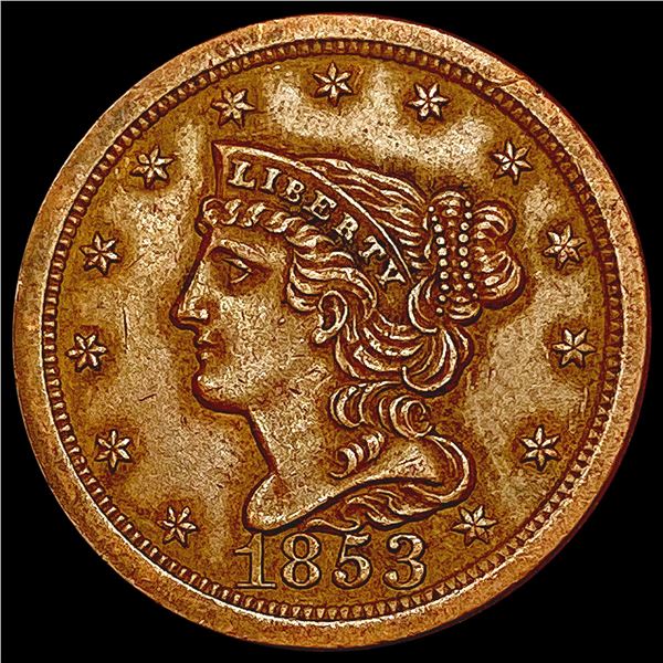 1853 Braided Hair Half Cent CLOSELY UNCIRCULATED