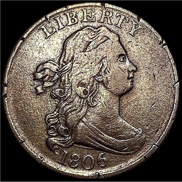 1806 Sm 6 No Stems Draped Bust Half Cent NICELY CIRCULATED