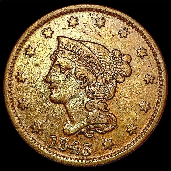 1843 Petite Head Braided Hair Large Cent LIGHTLY CIRCULATED
