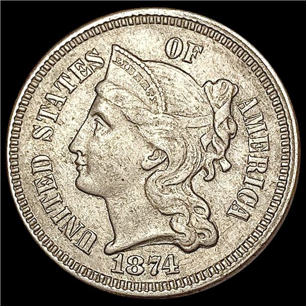 1874 3 Cent Nickel CLOSELY UNCIRCULATED