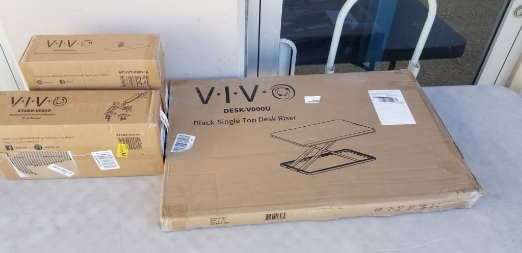 Vivo Computer Hand Riser NEW VIVO DESKTOP RISER, DUAL MONITOR MOUNT AND KEYBOARD TRAY