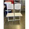 Image 1 : TWO FOLDING WHITE WOODEN CHAIRS AND FOLDING TABLE