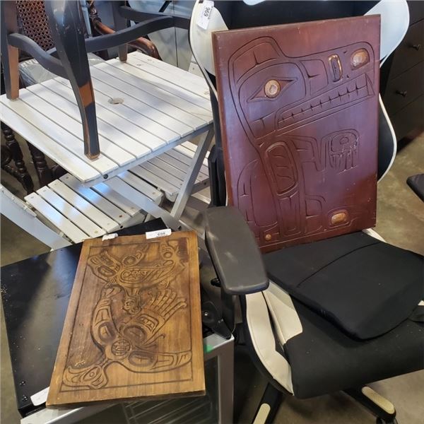 WOOD ART CARVINGS, ONE IS "HAND" SIGNED