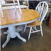 Image 2 : WHITE AND WOOD TABLE WITH THREE CHAIRS AND ONE LEAF