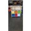 Image 1 : WOODEN STORAGE SHELF WITH COLORED BOXES