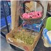 Image 1 : TRAY OF GLASSES, CUTLERY AND BASKET OF FLOWERS