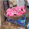 Image 3 : TRAY OF GLASSES, CUTLERY AND BASKET OF FLOWERS