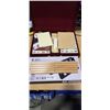 Image 2 : DOMINOS AND MAJONG IN WOODEN CASE WITH CHESS/CHECKERS SET AND WOODEN CARD HOLDERS