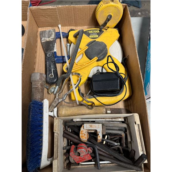 Chalk line, Stanley, long tape and other assorted tools