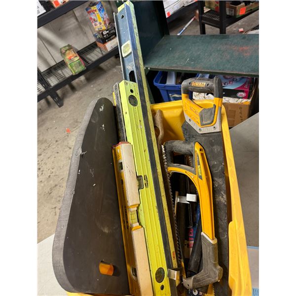 Dewalt saw assorted levels and other tools