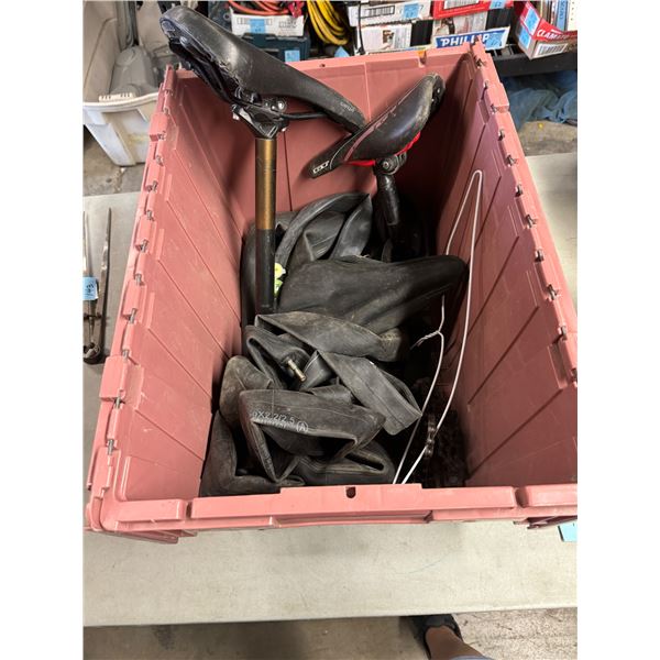 Bin , bike tubes, bike seats, etc.