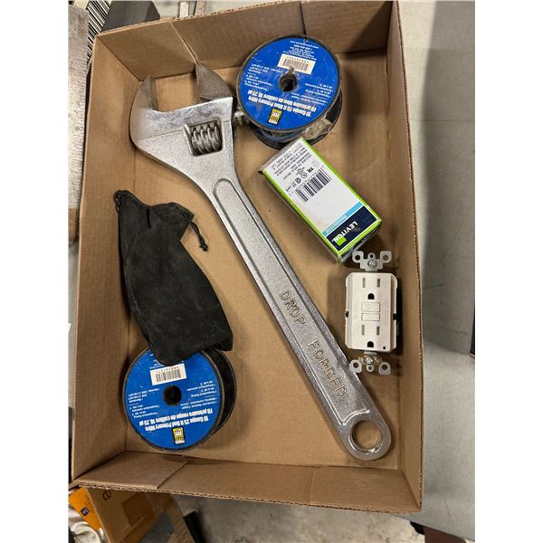 Large crescent, wrench, wire, and electrical