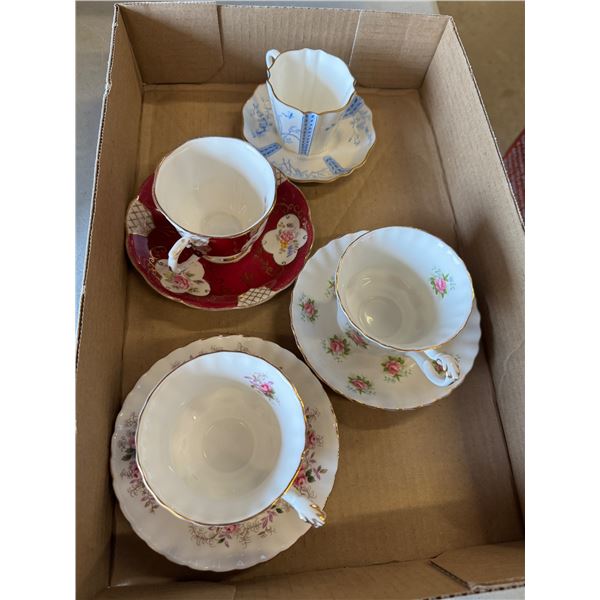 Royal Albert and Wedgewood tea, cups, and saucers