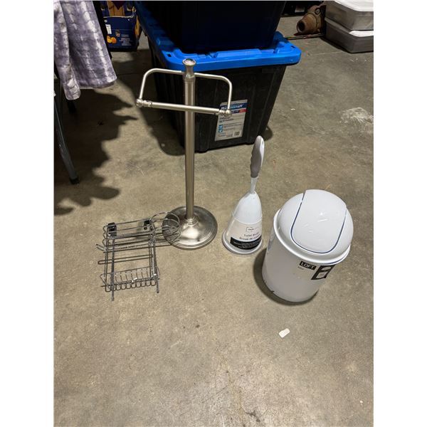Bathroom items, toilet brush, toilet paper, holder, roller, etc.