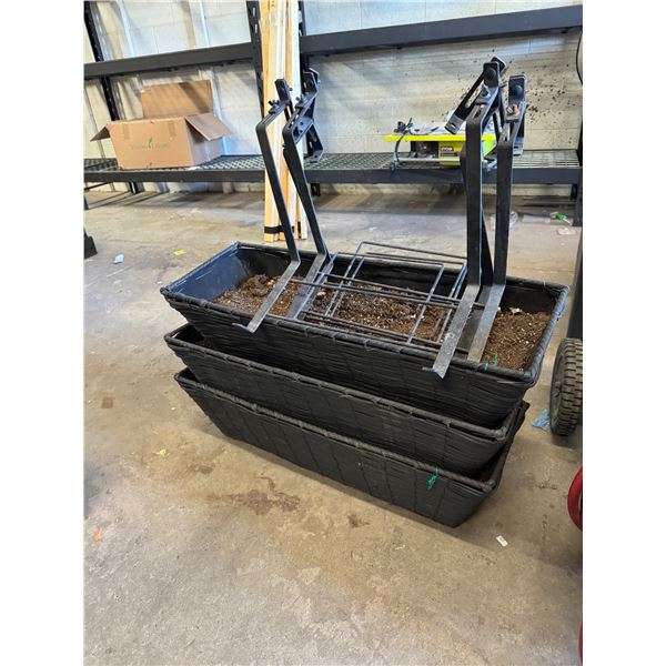 Three planters with deck hangers