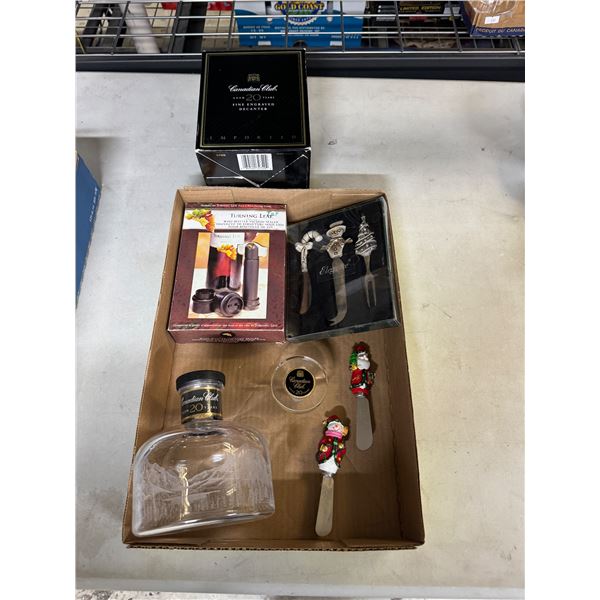 Canadian club decanter and other serving items
