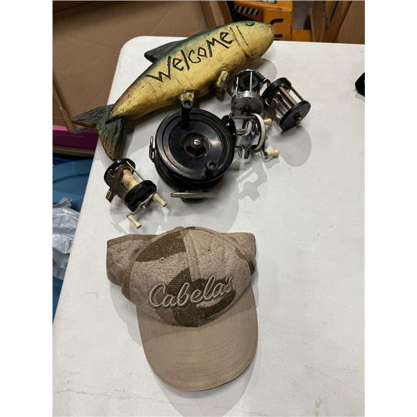 Cabela's cap and fishing items