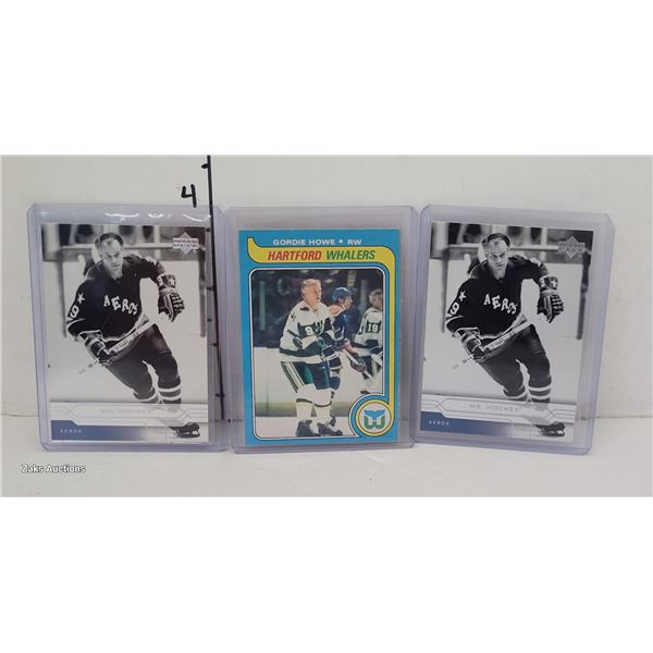 Lot of 3 Gordie Howe NHL  Hockey Cards in Top Loaders