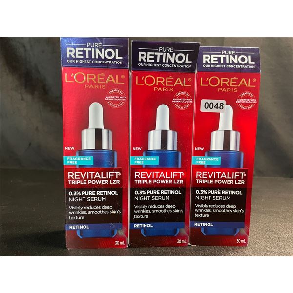 Lot of 3 Loreal Revitalift Triple Power Lzr Retinol Night Serums/Skincare Serums - Brand New
