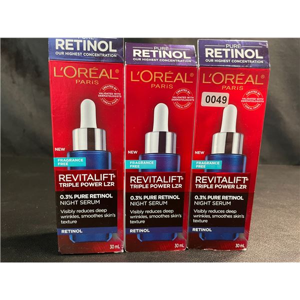 Lot of 3 Loreal Revitalift Triple Power Lzr Retinol Night Serums/Skincare Serums - Brand New