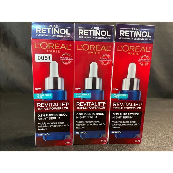Lot of 3 Loreal Revitalift Triple Power Lzr Retinol Night Serums/Skincare Serums - Brand New