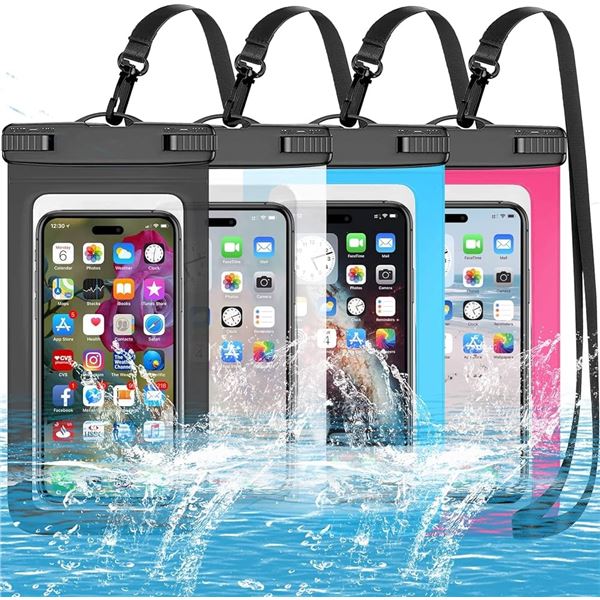 Lot of 4 Multi-Packs of Universal Waterproof Phone Pouches/Cases (fits up to 7.5") - 4 Each/16 Total