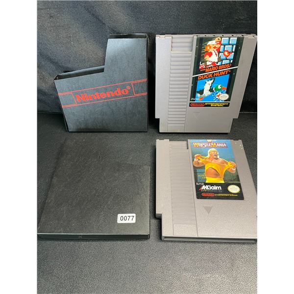 Lot of 2 NES Nintendo Games - Super Mario Bros/Duck Hunt & Wrestle Mania - Used