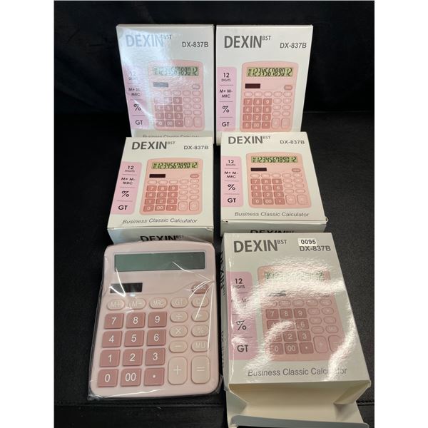 Lot of 5 Dexin Business Classic Calculators - Pink - Brand New