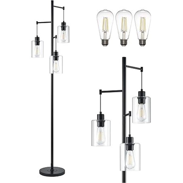Lot of 1 Vonluce Industrial Modern Style Tree Floor Lamp with 3 LED Bulbs - 64 inch Tall - New