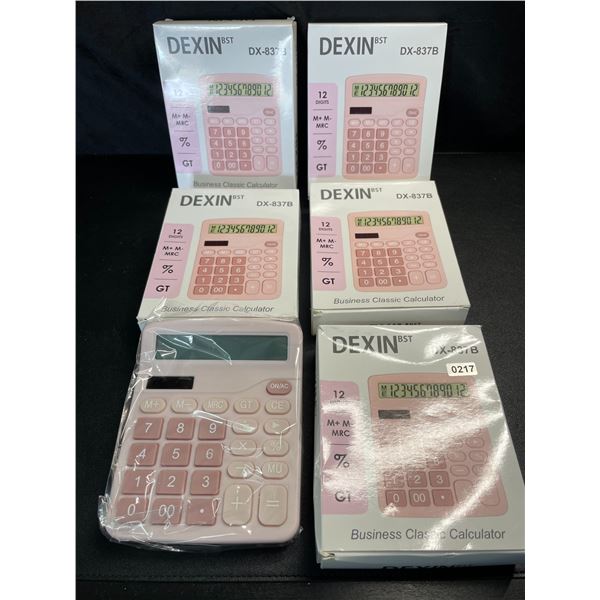 Lot of 5 Dexin Business Classic Calculators - Pink - Brand New