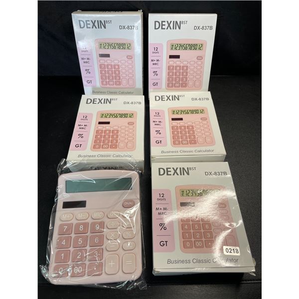 Lot of 5 Dexin Business Classic Calculators - Pink - Brand New