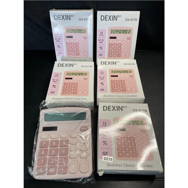 Lot of 5 Dexin Business Classic Calculators - Pink - Brand New